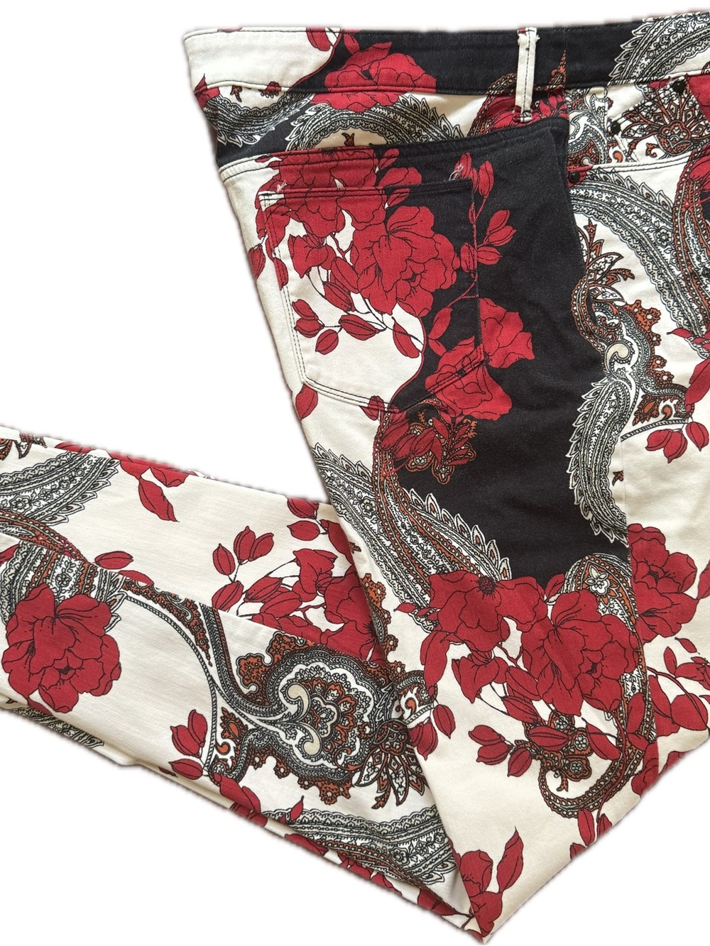 Chico's Floral Paisley Skinny Pants in Red, Black, Cream